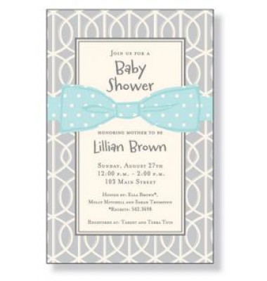 Baby Shower Invitations, Blue Bow On Gray, Inviting Company